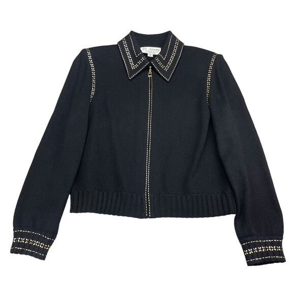 ST. JOHN COLLECTION Santana Sequin Knit Jacket Sz 8 Black - Picture 4 of 8